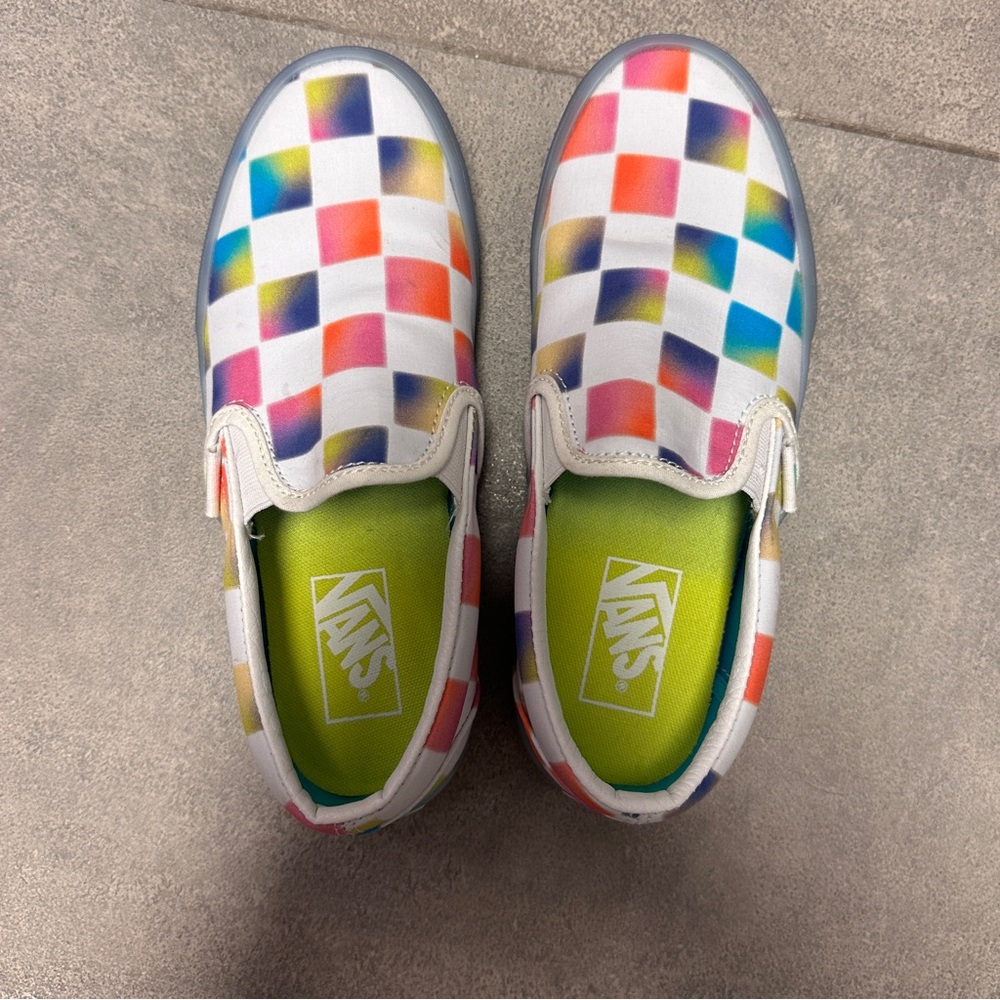 Vans Slip-On Cultivate Care Checkered Rainbow Skate Shoes Blue Gum Sole I Exist - Picture 7 of 11